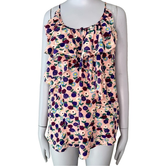 Rebecca Taylor Tops - REBECCA TAYLOR 100% Silk Floral Tank Top Ruffle Pink Multicolor Size 8